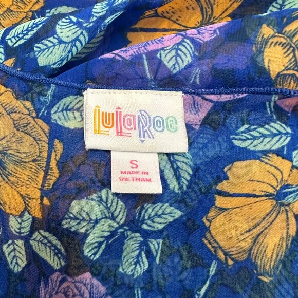 Lularoe Cardigan Women S Blue Floral Black Fringe Monroe Kimono Semi Sheer - Picture 12 of 12